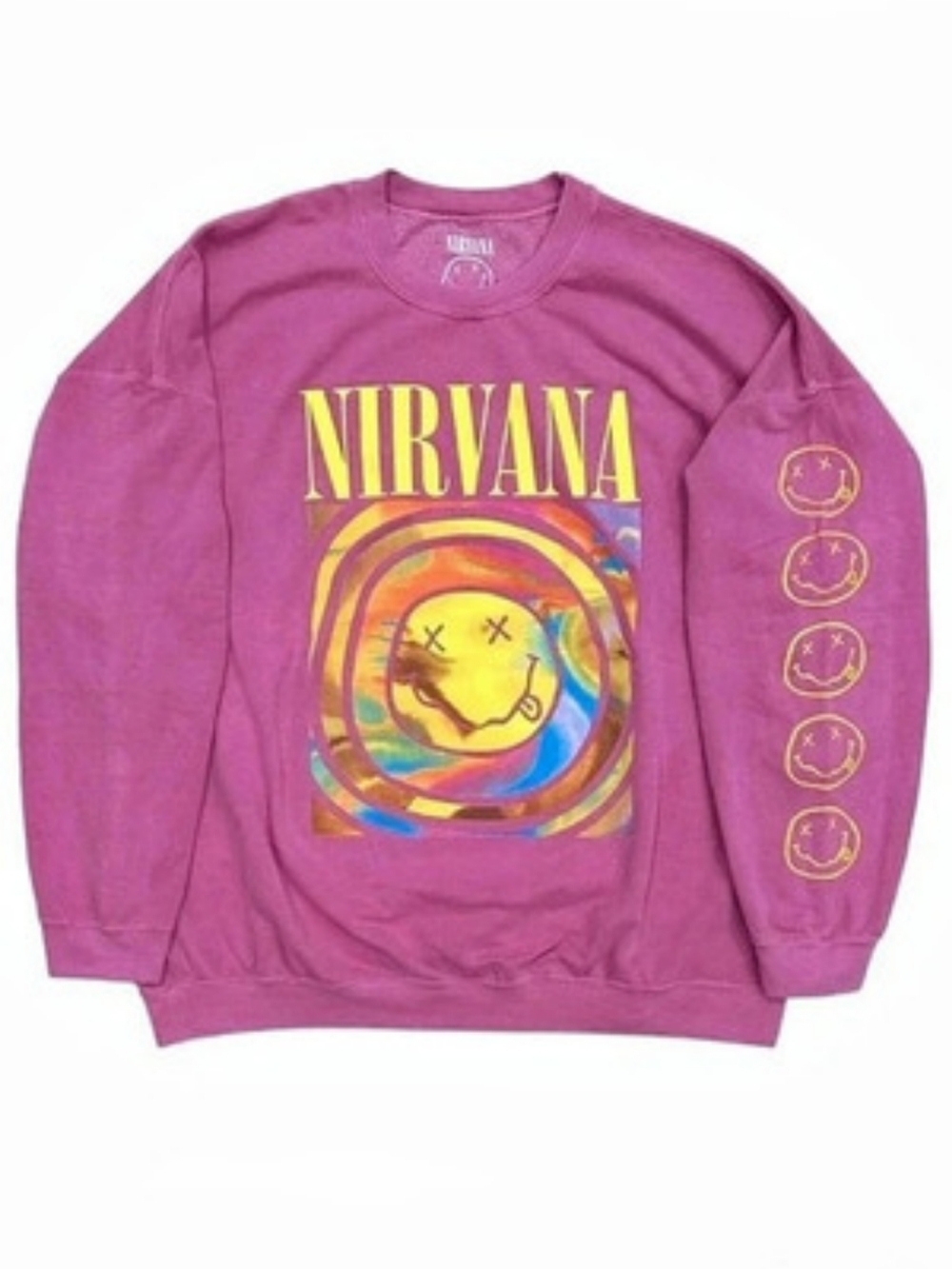 Nirvana Smile Overdyed Crew Neck Sweatshirt in Pink & Yellow